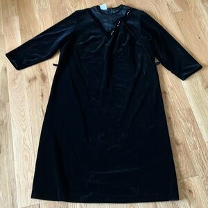 Plus Vintage Elegant Black Velvet Dress sheer detail at neckline